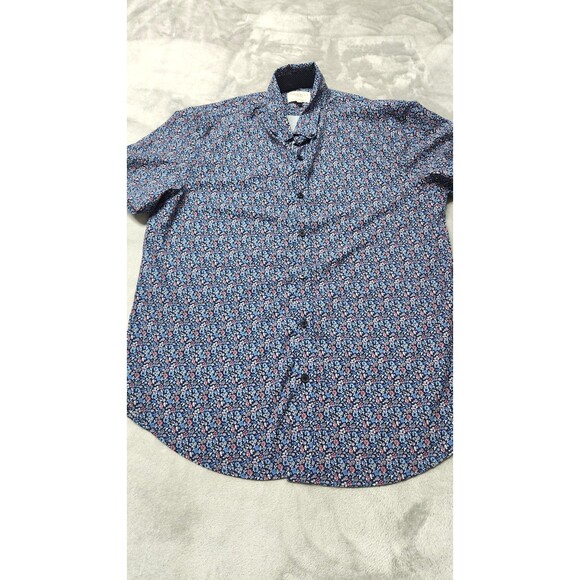 Con.Struct Mens Large Slim Fit 4-Way Stretch Floral Pattern Button Down Shirt - Picture 1 of 7